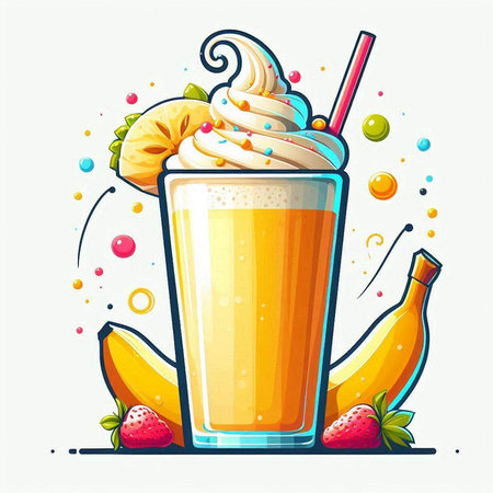 Fruit smoothie with ice cream and fresh fruits, vector illustrationのイラスト素材