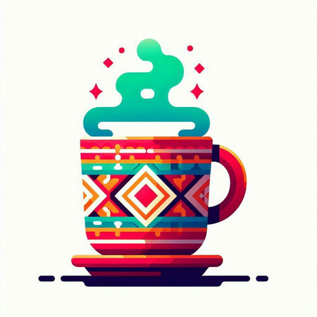 Coffee cup with colorful geometric pattern. Vector illustration in flat style.のイラスト素材