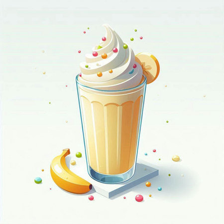 Milkshake with whipped cream on a white background. Vector illustration.のイラスト素材