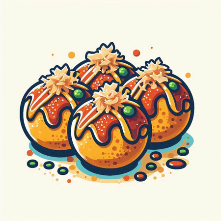 Illustration of sweet buns with caramel icing. Vector illustration.のイラスト素材