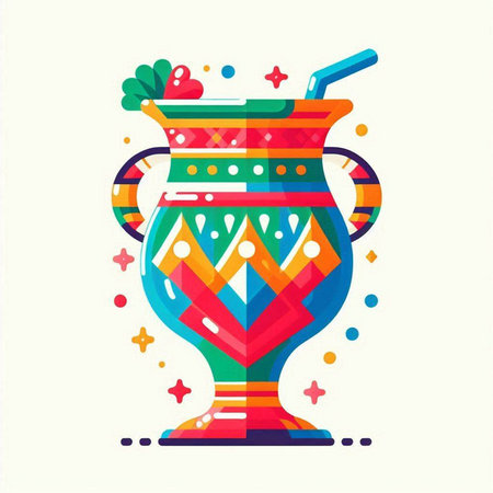 Colorful vector illustration of a vase with a cocktail and a strawのイラスト素材