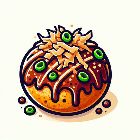 Cartoon illustration of a sweet cake with green peas on top.のイラスト素材