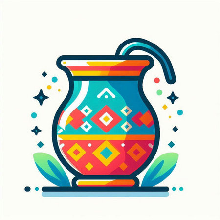 Colorful vase with geometric pattern. Vector illustration in flat styleのイラスト素材