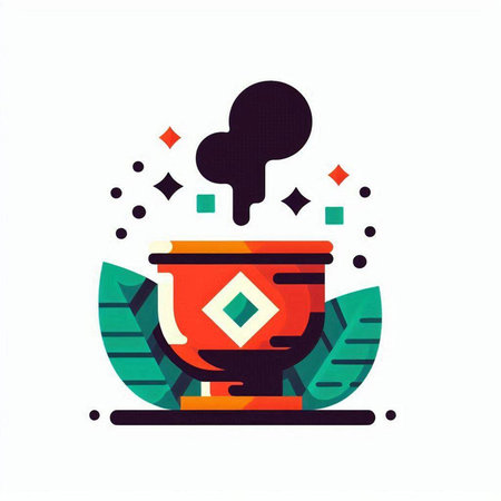 Porcelain mortar and pestle flat icon. Vector illustrationのイラスト素材