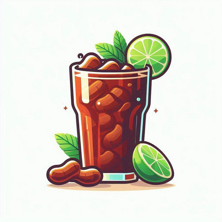 Cuba libre cocktail with lime and mint. Vector illustration.のイラスト素材