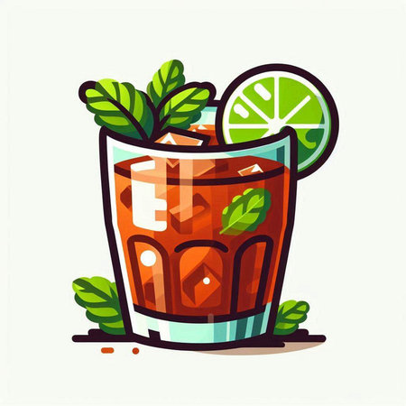 Cocktail with lime, ice and mint. Vector illustration.のイラスト素材