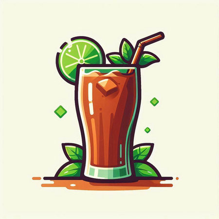 Cocktail with lime and mint. Vector illustration in cartoon style.のイラスト素材