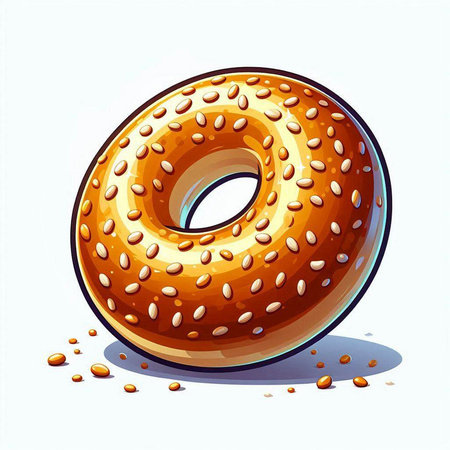 Donut with sesame seeds on a white background. Vector illustrationのイラスト素材