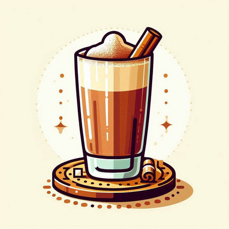 Vector illustration of a glass of coffee with whipped cream and cinnamon.のイラスト素材