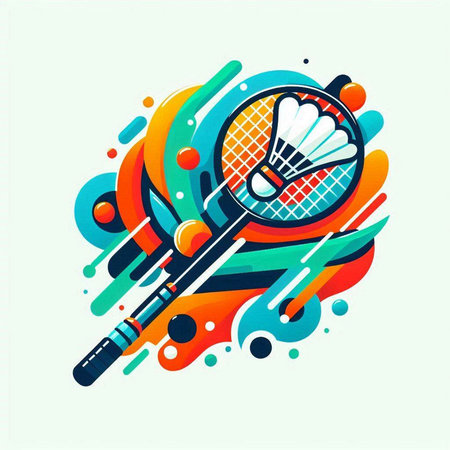 Badminton racket and shuttlecock on colorful background. Vector illustration.のイラスト素材