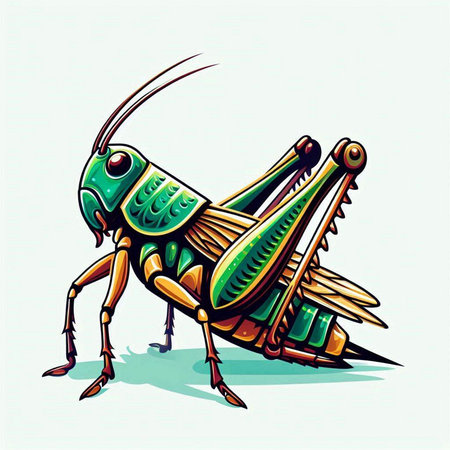 Illustration of a green grasshopper on a white background.のイラスト素材