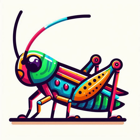 Colorful cartoon grasshopper isolated on white background. Vector illustration.のイラスト素材
