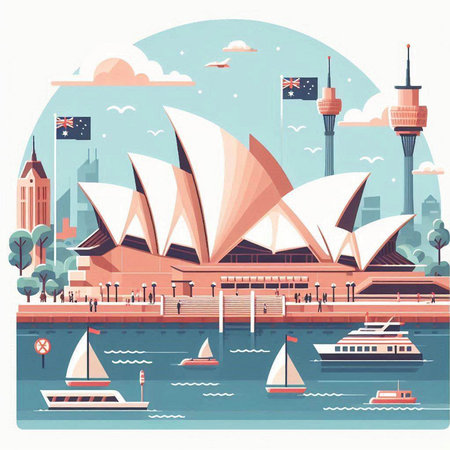Sydney, Australia. Vector illustration in flat design style.のイラスト素材