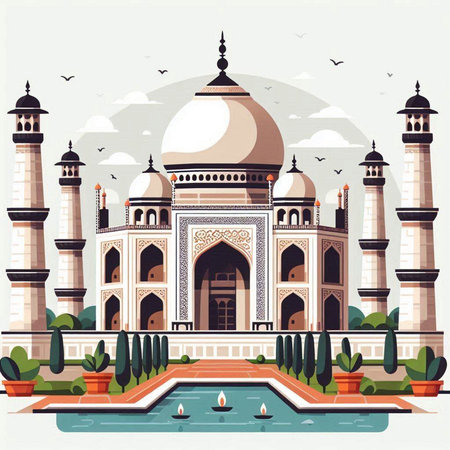 Taj Mahal in Agra, Uttar Pradesh, India. Vector illustrationのイラスト素材