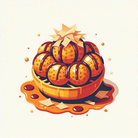 Illustration of a tangerine in a basket on a white backgroundのイラスト素材