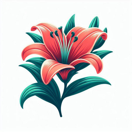 Red lily flower on white background. Vector illustration for your designのイラスト素材