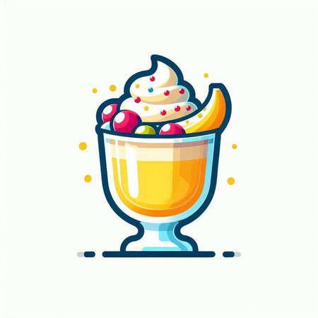 Ice cream in a glass with whipped cream and fruits. Vector illustration.のイラスト素材