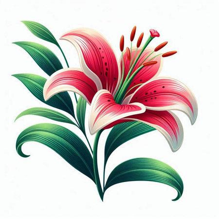 Lily flower bouquet isolated on white background. Vector illustration.のイラスト素材