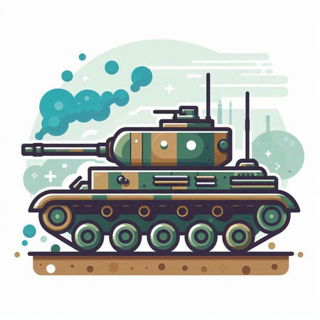 Vector illustration of a military tank in flat style on white background.のイラスト素材