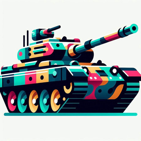 Cartoon tank. Vector illustration of a tank with a military themeのイラスト素材