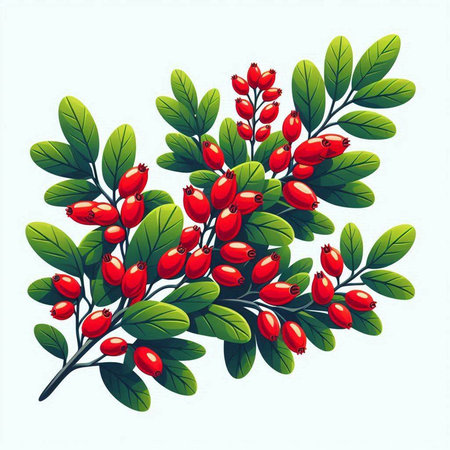Berries of the rosehip (Rosa canina). Vector illustration.のイラスト素材