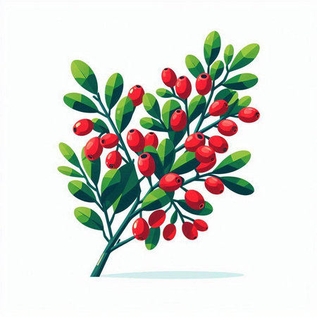 Red berries of hawthorn on a branch. Vector illustration.のイラスト素材