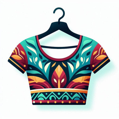 Illustration of a t-shirt with a pattern on a hangerのイラスト素材