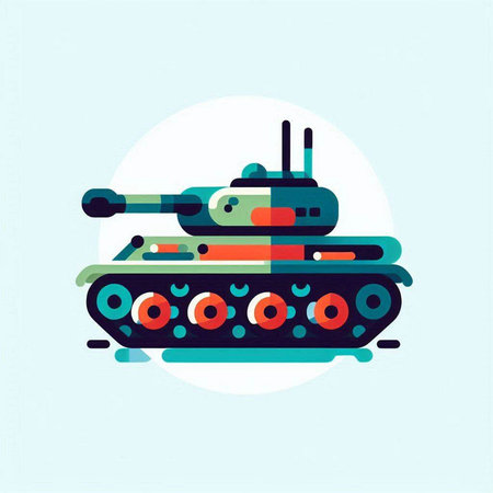 Military tank flat vector illustration. Tank isolated on blue background. Tank flat vector illustrationのイラスト素材