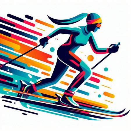 Skiing girl. Sport and recreation. Vector illustration in retro style.のイラスト素材