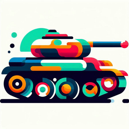 retro tank with colorful stripes on a white background, vector illustrationのイラスト素材