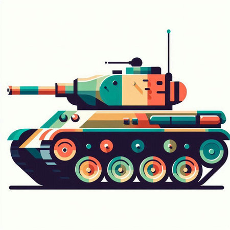 Vector illustration of a tank in cartoon style isolated on white background.のイラスト素材