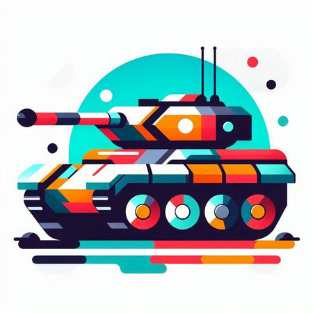 Futuristic military tank in abstract style. Colorful vector illustration.のイラスト素材