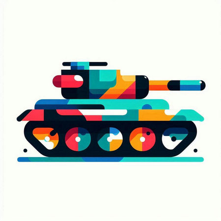 Military tank with a colored pattern on a white background. Vector illustrationのイラスト素材