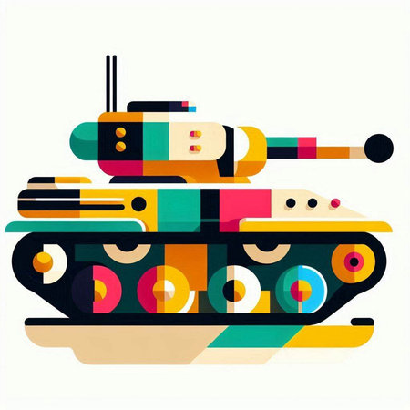 Retro tank, vector illustration of a military tank in flat styleのイラスト素材