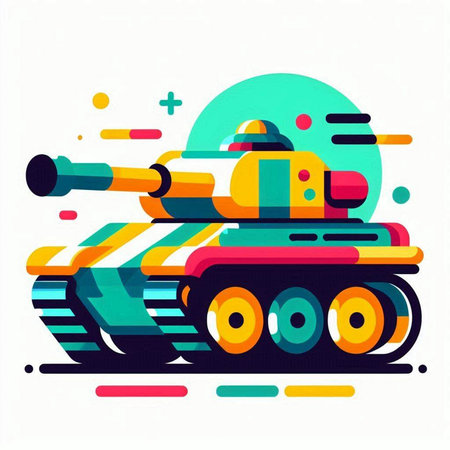 Vector illustration of a military tank isolated on a white background. Colorful flat design.のイラスト素材