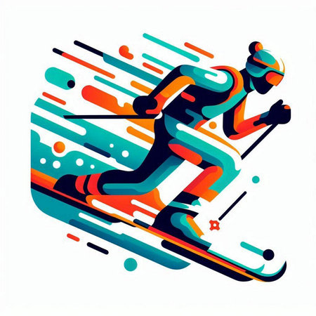 Skier skiing, extreme sport, winter season, vector illustration.のイラスト素材