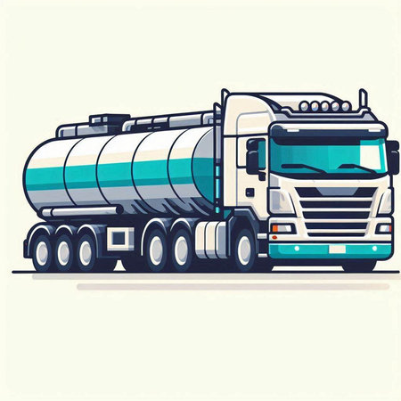 Truck with tank for transportation of oil. Vector illustration in flat styleのイラスト素材