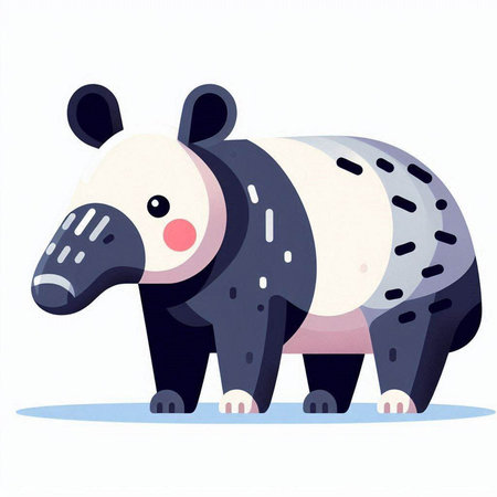 Illustration of cute cartoon tapir isolated on a white background.のイラスト素材