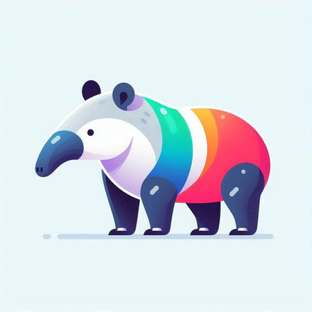 Vector illustration of a cute cartoon tapir isolated on white background.のイラスト素材