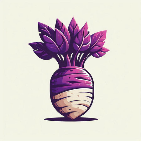Purple turnip with leaves isolated on white background. Vector illustration.のイラスト素材