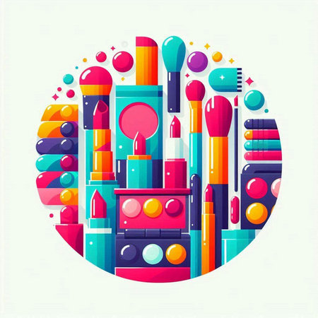 Cosmetics, make-up products in circle. Vector illustration.のイラスト素材