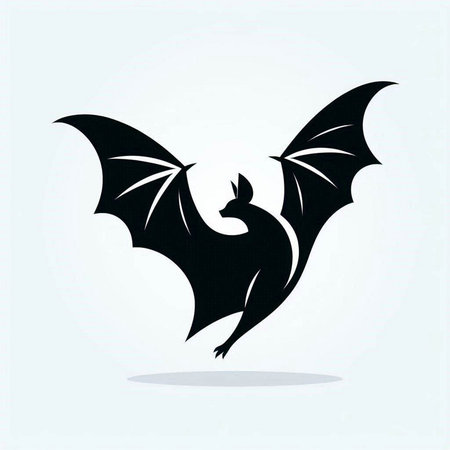 Bat icon. Vector illustration. Black silhouette of a bat on a light blue background.のイラスト素材