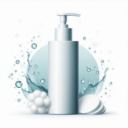 Cosmetic product with water splash on white background. Vector illustration.のイラスト素材