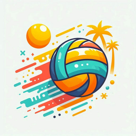 Volleyball ball icon on abstract colorful background. Vector illustration.のイラスト素材