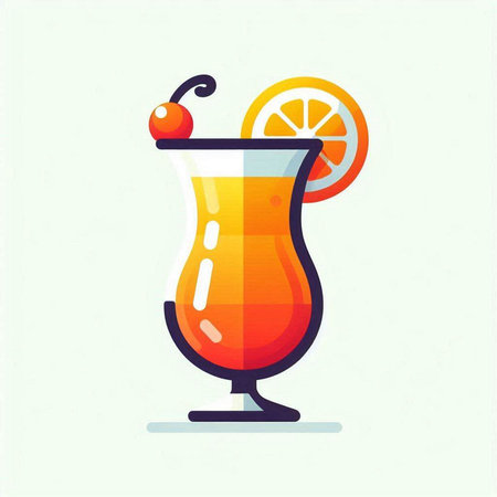 Cocktail with orange and cherry. Vector illustration in flat styleのイラスト素材