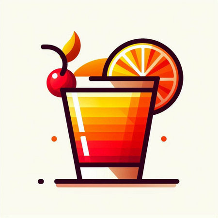 Cocktail with orange and cherry. Vector illustration in flat styleのイラスト素材