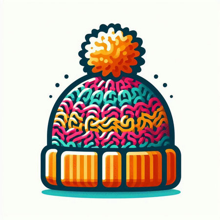 Vector illustration of knitted hat with pompon and pompom.のイラスト素材