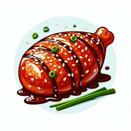 Illustration of fried chicken leg with sesame seeds on a white backgroundのイラスト素材