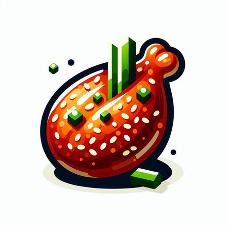 Illustration of a fresh grilled chicken with sesame seeds on a white backgroundのイラスト素材