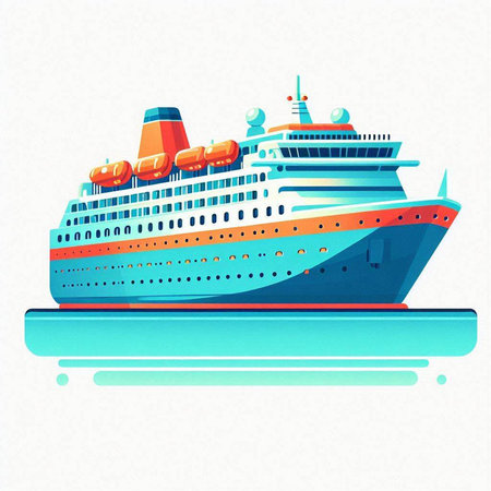Cruise ship on the water. Vector illustration in flat style.のイラスト素材